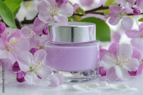 Wallpaper Mural Lavender Cream Jar Surrounded by Blossoms and Petals Torontodigital.ca