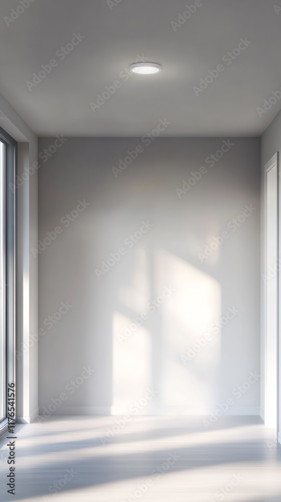 Fototapeta premium Minimalist room with large bright window casting soft natural light on the walls : Generative AI