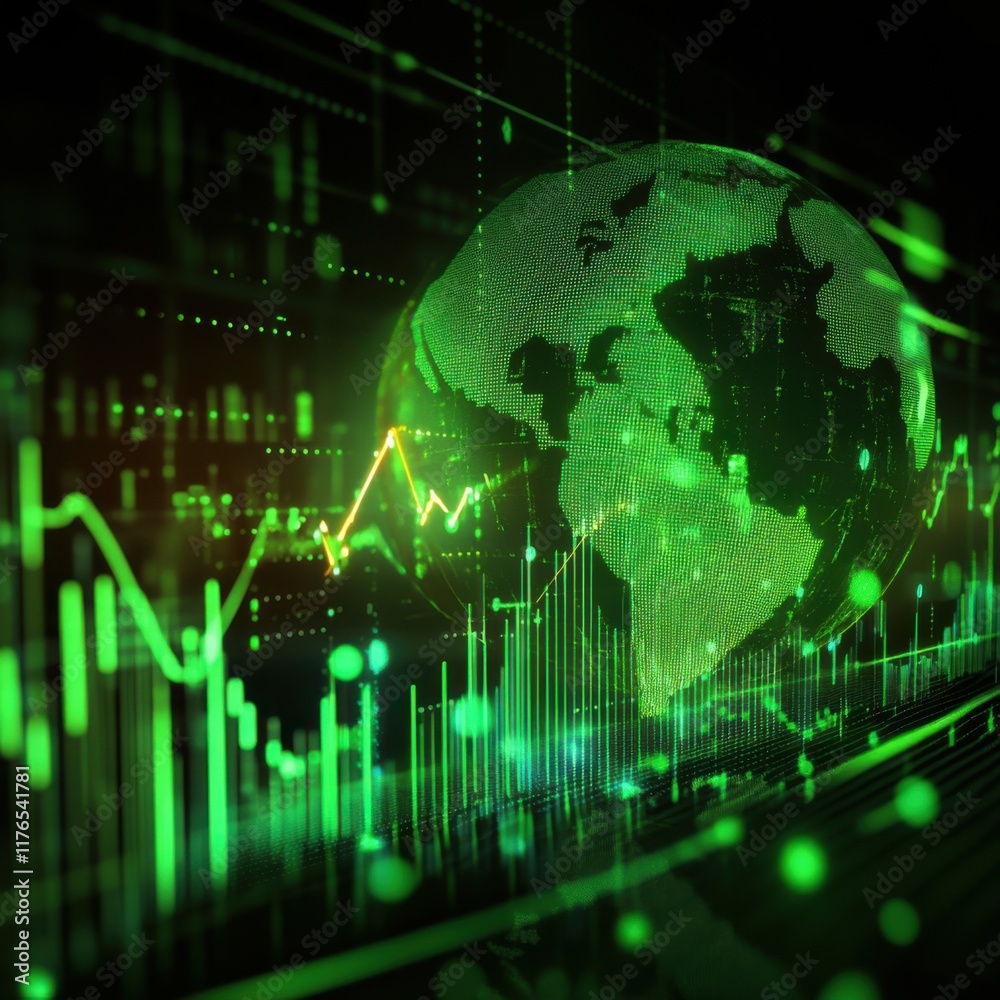 Global Financial Growth Visualization Green Technology Stock Market Data Economic Progress Global Financial Growth Visualization Green Technology Stock Market Data Economic Progress