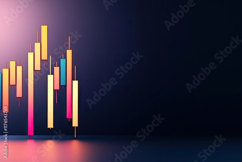 Abstract representation of stock market data with colorful candlestick charts on a dark background, symbolizing financial trends and analysis. photo