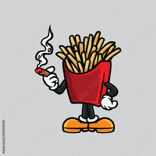 French fries character mascot smoking nugs cartoon