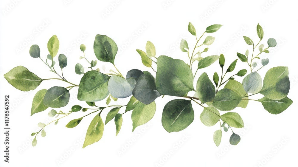 Obraz premium Watercolor Greenery Arrangement with Vibrant Leaves and Branches