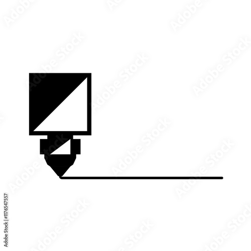 3d printer extruder nozzle with filament logo minimal black and white illustration, ideal for technical presentations, engineering diagrams, or 3d printing-related educational materials.