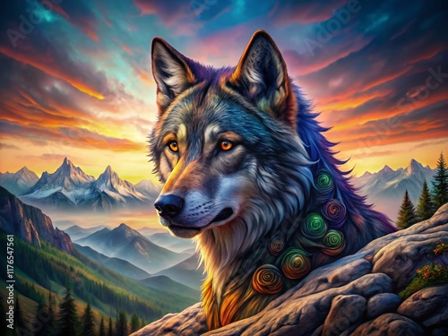 Wolf Head Tattoo Design: Majestic Nature Landscape Photography photo