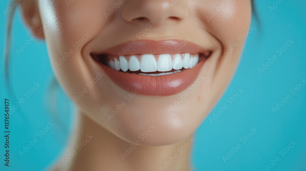 Obraz premium Close-Up of a Smiling Woman with Perfect White Teeth