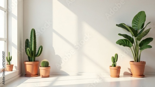 Wallpaper Mural Sunlit Interior with Potted Plants and Empty Wall Space Torontodigital.ca