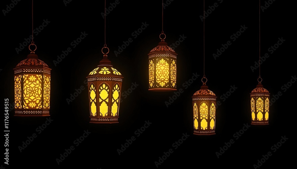 Fototapeta premium The hanging lantern lights up. Wallpaper ramadan. Eid. Kareem background. Puasa. Cover islamic design.