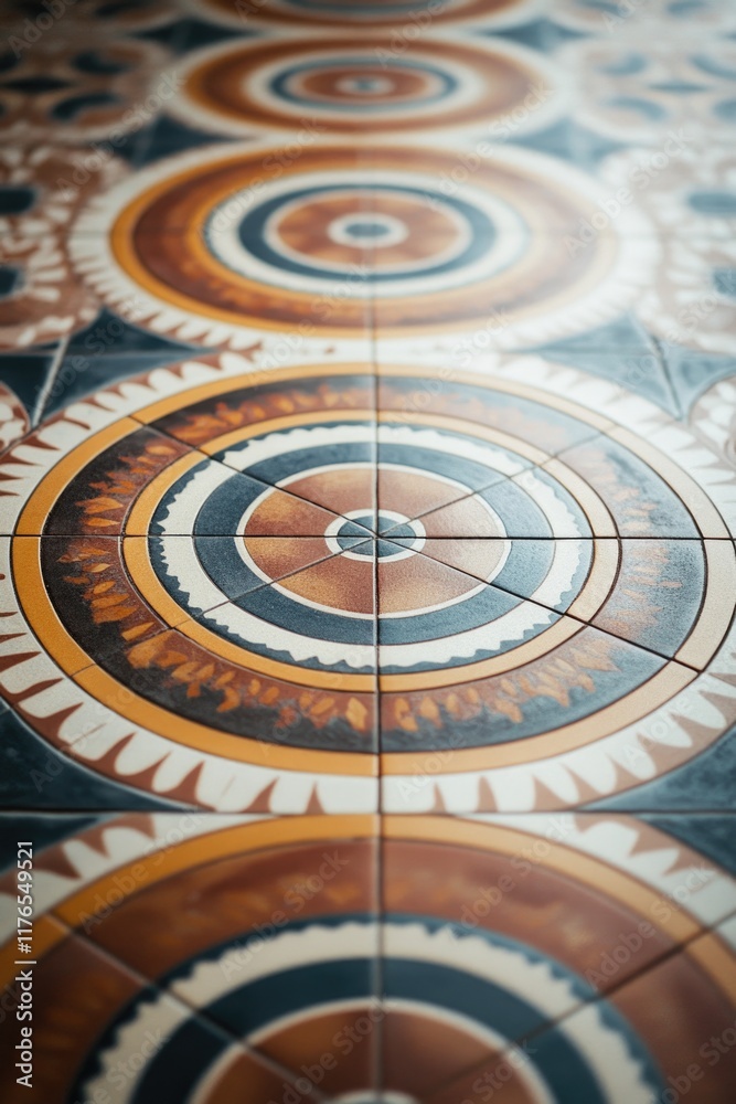 Naklejka premium Tiled Floor with Clock