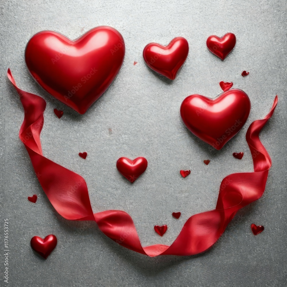 Fototapeta premium design with red hearts and ribbons and empty gray center