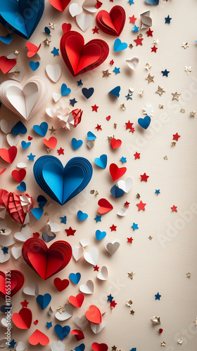 Festive Paper Hearts   Stars Background
