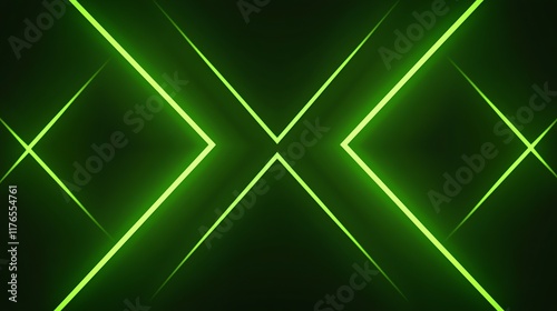 Abstract Green Neon Lines Crossing Symmetrically
