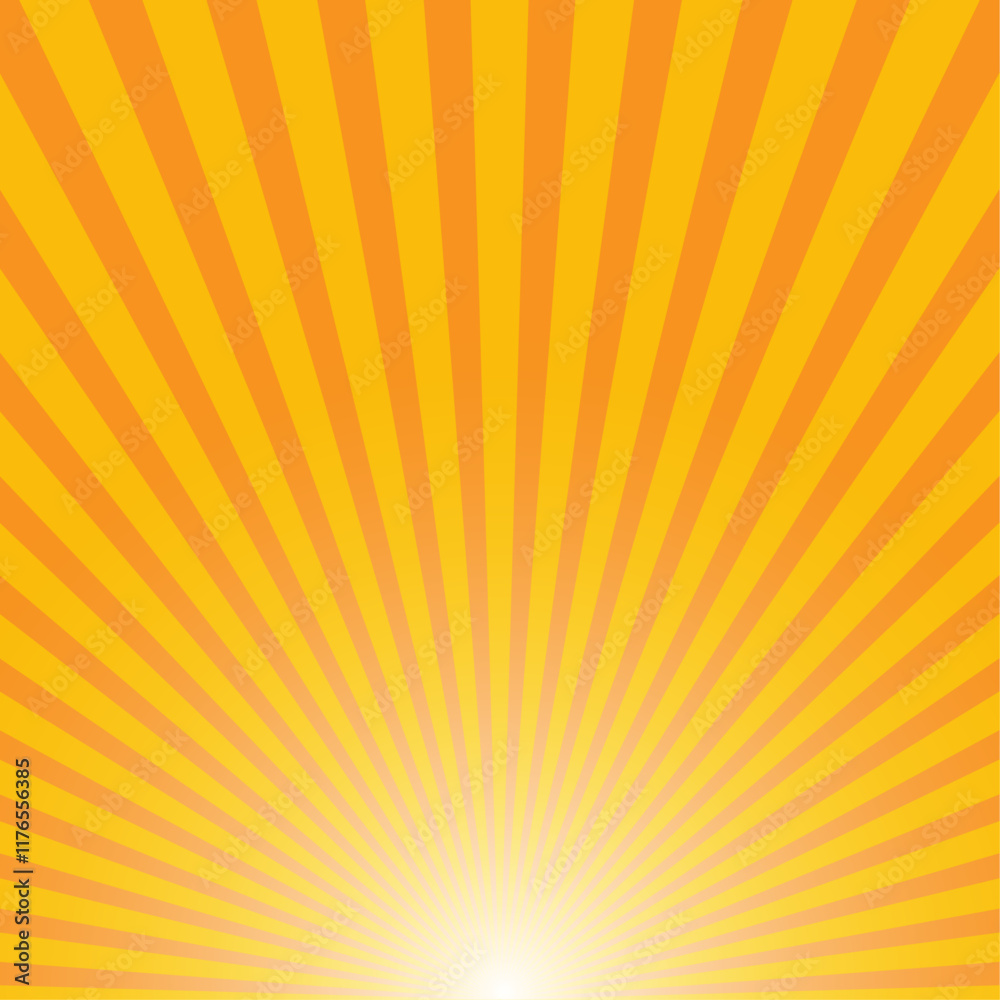 Obraz premium Sun ray vector background, Radial beam sunrise or sunset light retro design illustration, Light sunburst glowing background
