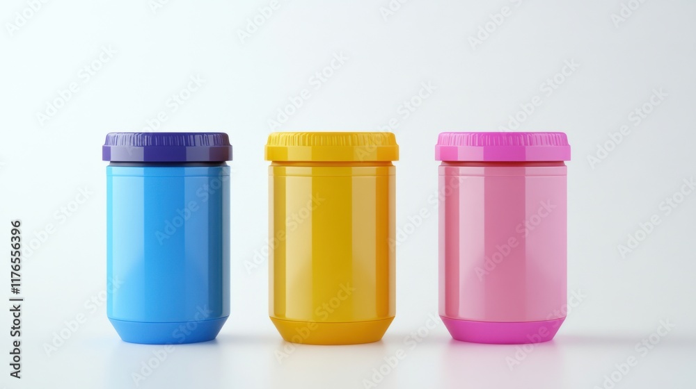 three different colored plastic bottles sitting next to each other three different colored plastic bottles sitting next to each other