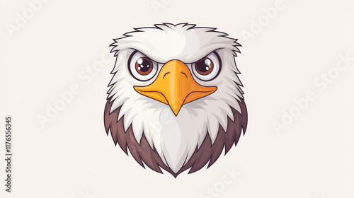 Cartoon eagle kawaii square animal face, isolated vector wild bird head, falcon character portrait with eyes and beak. App button, icon, graphic design element photo