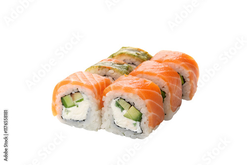 Philadelphia Sushi Rolls with Salmon, Cucumber, and Cream Cheese on Transparent Background photo