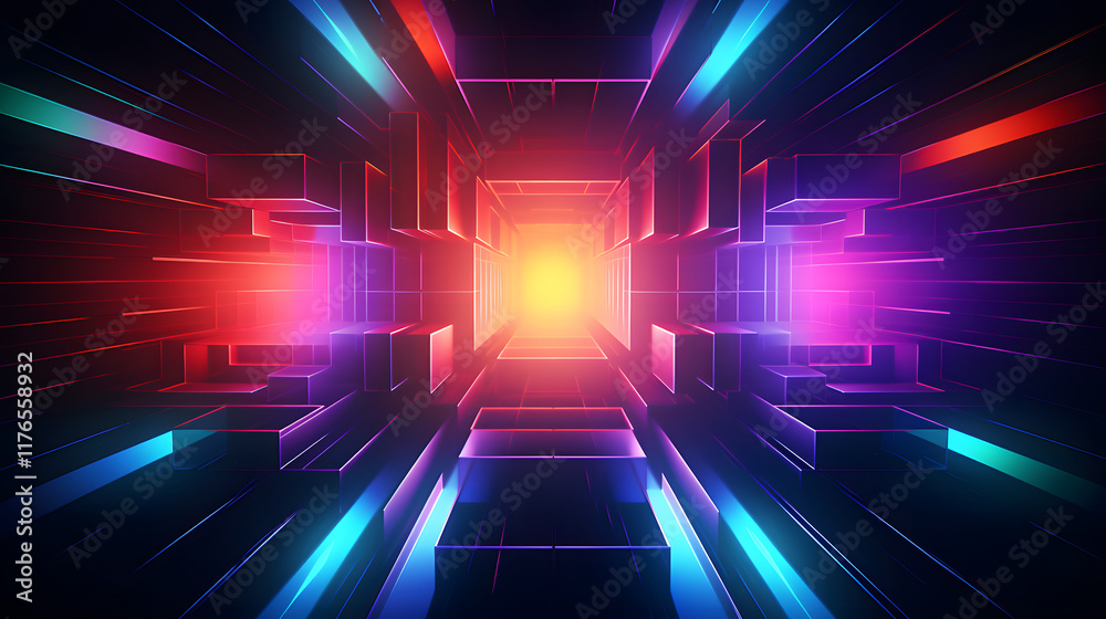 Obraz premium Digital neon lines in a retro-futuristic style graphics poster background