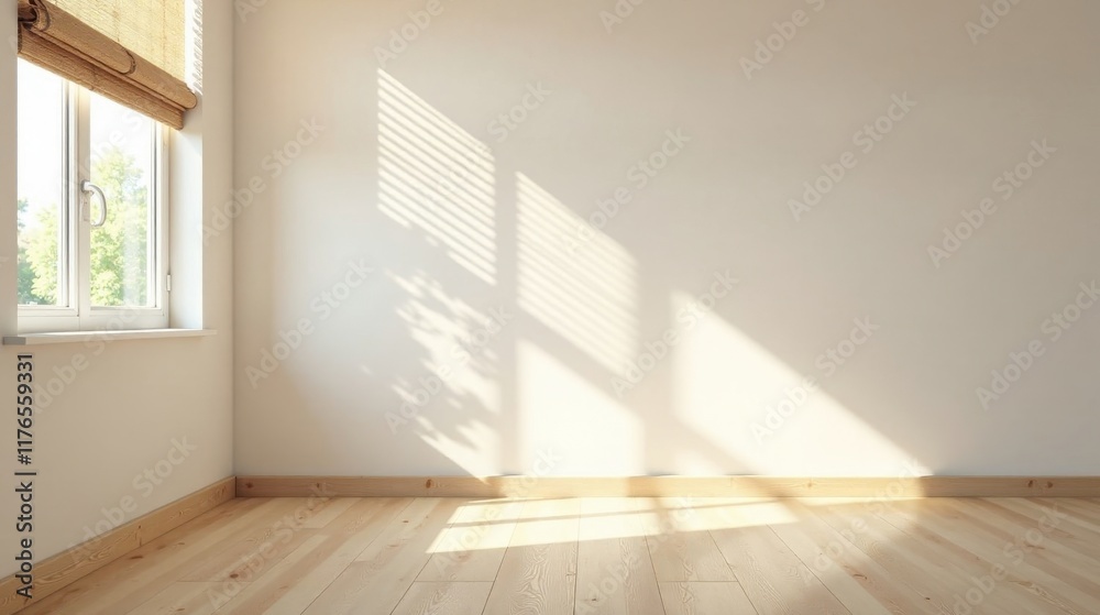 Obraz premium Empty Room with Light Streaming Through Window and Soft Shadows on Wall