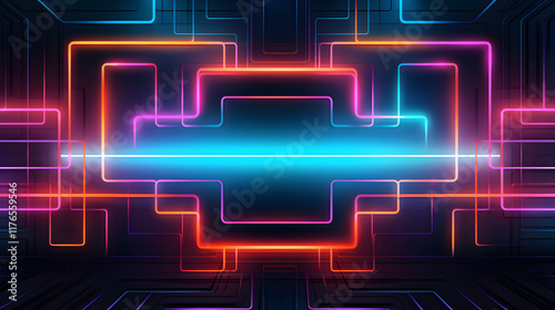 Digital neon lines in a retro-futuristic style graphics poster background