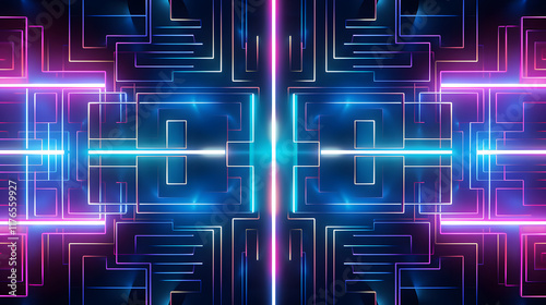 Digital neon lines in a retro-futuristic style graphics poster background