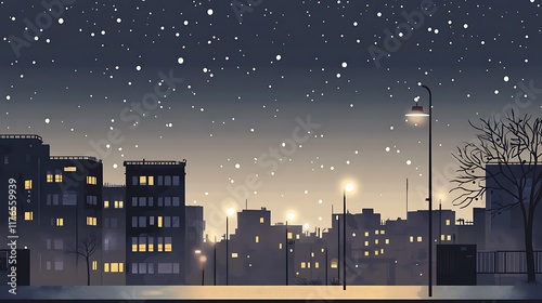 Night Cityscape A Serene Winter Evening in the City Perfect for websites,social media,blogs