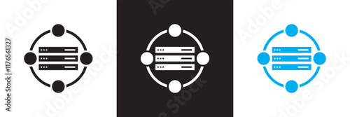 Data center icon. Containing cloud computing, computer, internet, server, security, hosting, information technology icon. isolated on white and black background. vector illustration. EPS 10