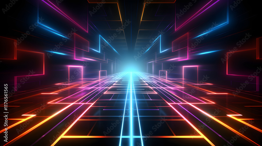 Digital neon lines in a retro-futuristic style graphics poster background Digital neon lines in a retro-futuristic style graphics poster background