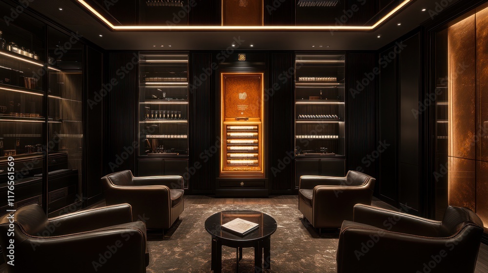 custom made wallpaper toronto digitalLuxurious dark wood cigar lounge with leather armchairs.