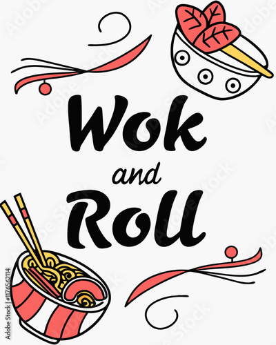 Wok and Roll typography t shirt design