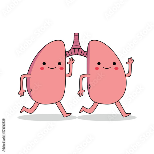 Cute organ lung cartoon character running doodle