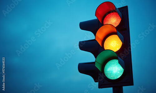 Traffic lights control on teal background, Generative Ai