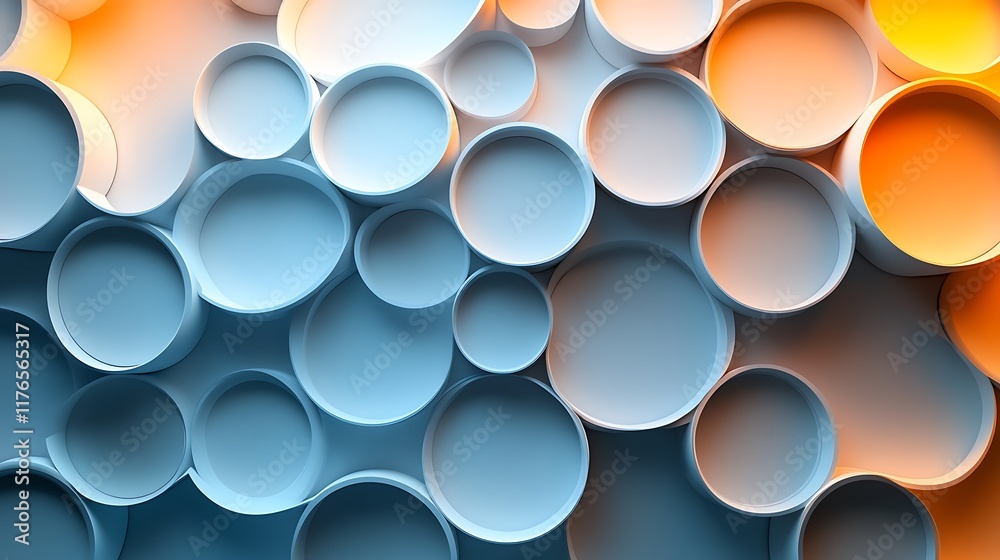 Abstract background with overlapping circles in blue and orange gradient. Abstract background with overlapping circles in blue and orange gradient.