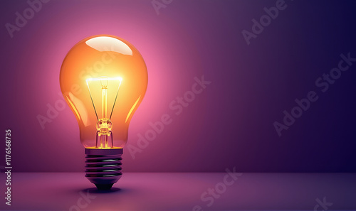 Glowing light bulb on dark background representing energy, innovation, and creativity, Generative Ai