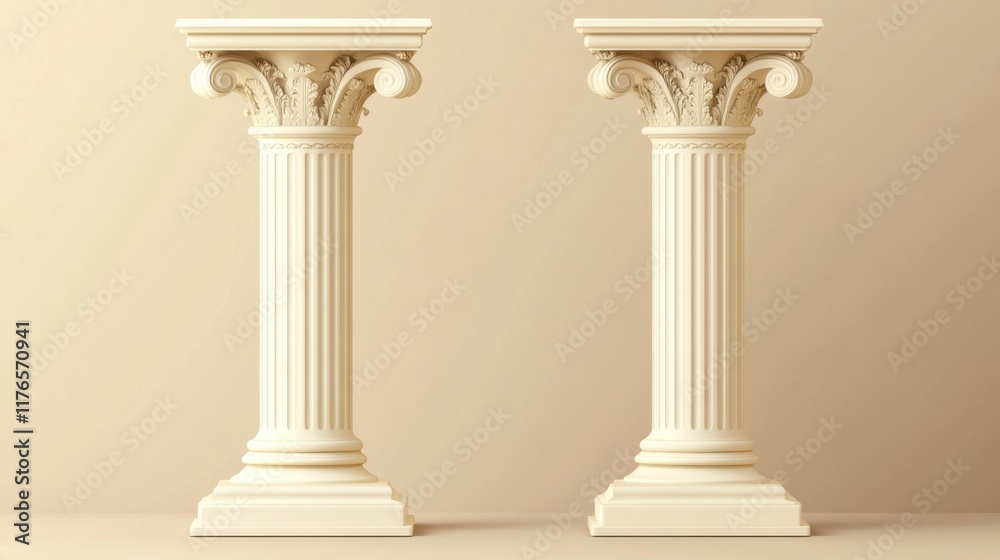 two white pillars with a decorative design on them two white pillars with a decorative design on them