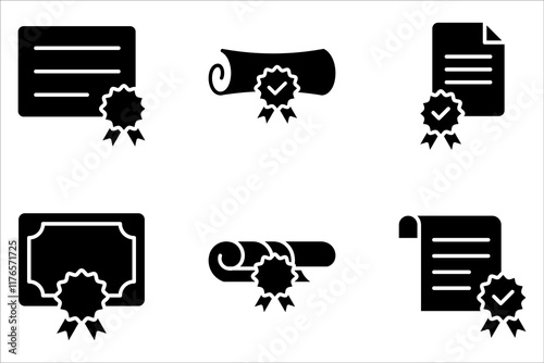 certificate icon set. Achievement, award, grant, diploma concepts on white background