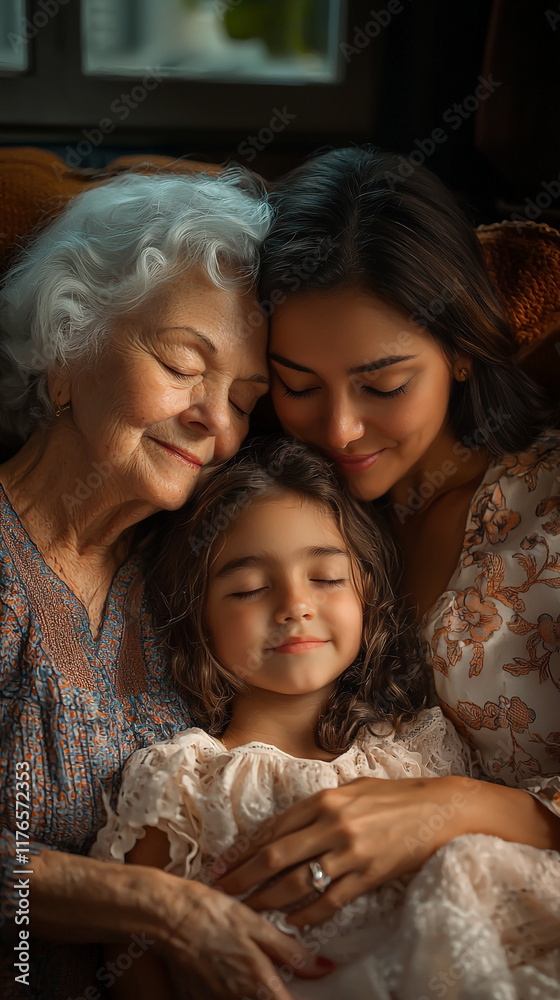 Three Generations of Women Hugging Close up Portrait Three Generations of Women Hugging Close up Portrait