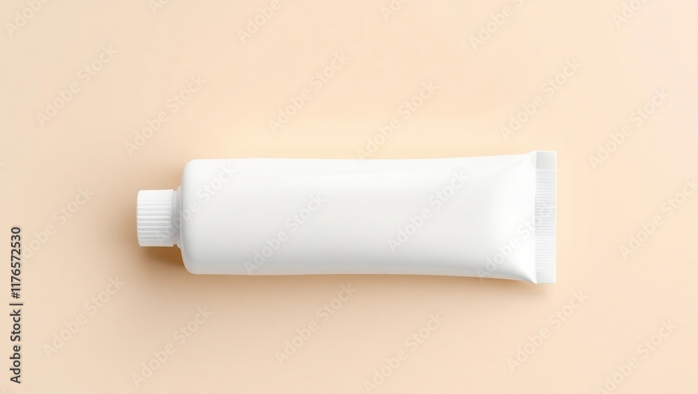 White Tube Packaging On Beige Background White Tube Packaging On Beige Background