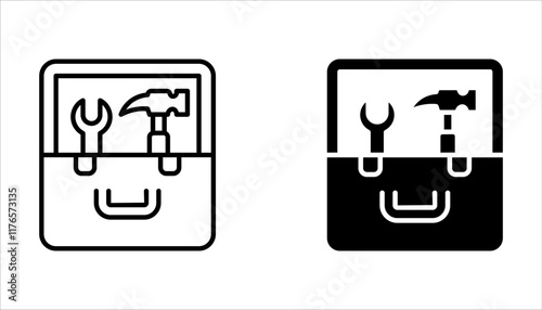 Tool box line icon set. Toolbox, toolkit, instrument. Construction concept on white background