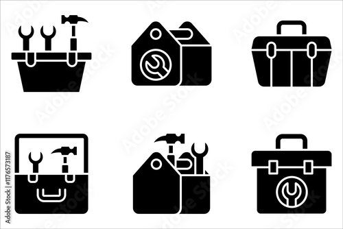 Tool box line icon set. Toolbox, toolkit, instrument. Construction concept on white background