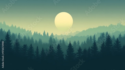 Misty Mountain Forest Landscape A serene and atmospheric image perfect for use as a background, wallpaper, or in print designs