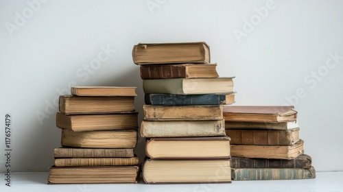 Wallpaper Mural White background with stacks of old books Torontodigital.ca