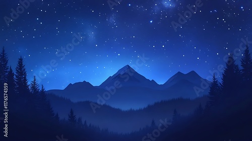 Majestic Night Sky Over Serene Mountain Range A Breathtaking Panoramic View Perfect for Wallpapers,Travel Brochures,and Calming Backgrounds