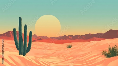 Sunset in the Desert A Serene Minimalist Landscape Perfect for Travel, Nature, and Desert Themed Projects
