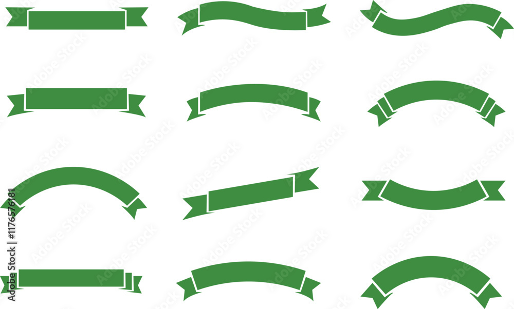 Ribbon banner bow colorful icon set. Decoration flat  vector collection isolated on transparent background. Element symbol for award, gift, flag, frame, poster, promotion, art, modern and more