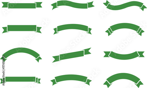 Ribbon banner bow colorful icon set. Decoration flat  vector collection isolated on transparent background. Element symbol for award, gift, flag, frame, poster, promotion, art, modern and more