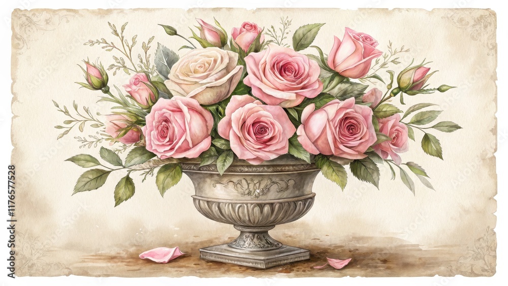 Obraz premium Soft Blush Roses in Watercolor Arrangement on Elegant Background