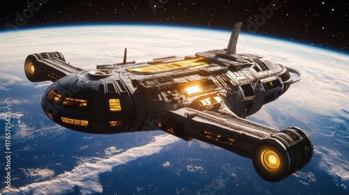 Wallpaper Mural Futuristic Space Station Orbiting a Ringed Gas Giant Torontodigital.ca