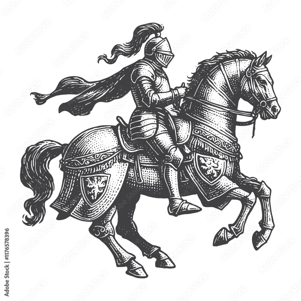 Illustration of a knight on horseback. Illustration of a knight on horseback.