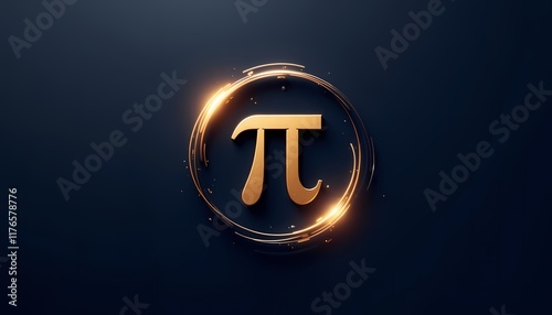 Golden pi symbol inside glowing circular frame on dark background.