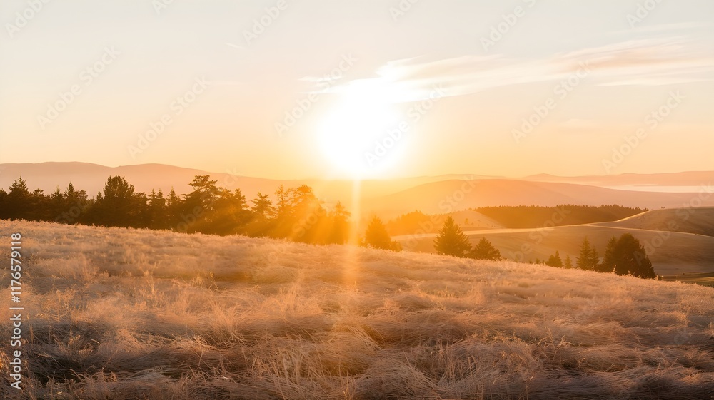 Golden hour sunrise over a serene countryside field, capturing nature's beauty with soft, glowing light and scenic landscapes Golden hour sunrise over a serene countryside field, capturing nature's beauty with soft, glowing light and scenic landscapes
