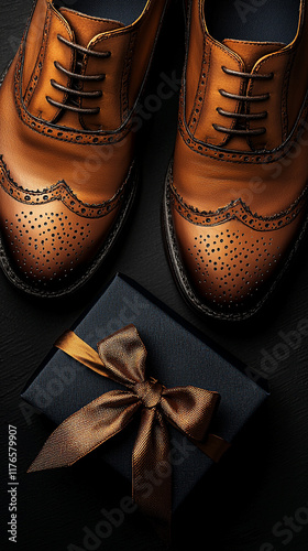 Brown Leather Brogue Shoes with Gift Box